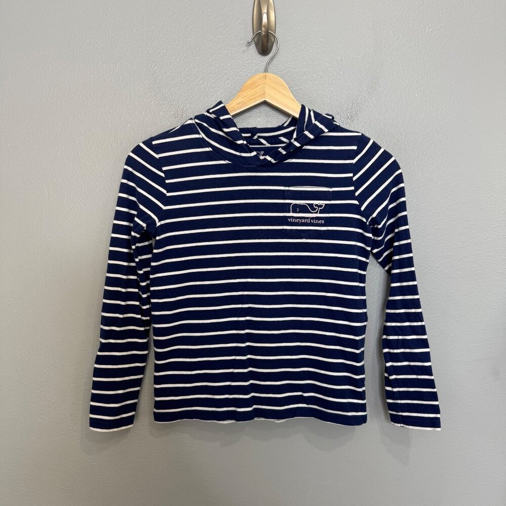VINEYARD VINES navy stripe lightweight hoodie tshirt size M 10-12